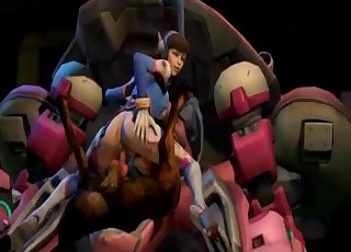 D'Va from Overwatch rides dog's cock