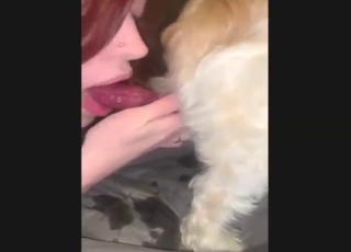 Redheaded babe wants to worship dog dick too