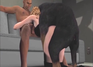 Seductive blonde spit-roasting in a dog fuck vid