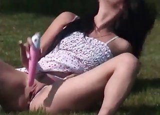 The cunt of a brunette gets licked by a hound